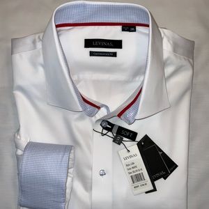 LEVINAS WHITE CONTRAST COLLAR BUTTON-UP SHIRT